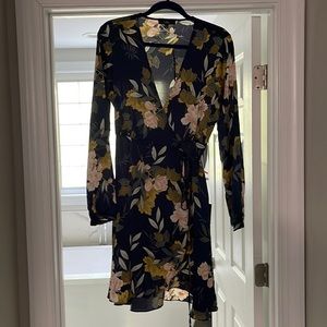 Brand new lulus satin navy wrap dress